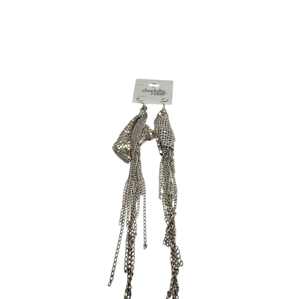 Earrings Shoulder Duster Silver Chain Mesh Dangle Retro SKU2529